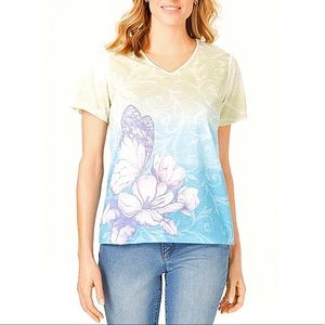 Alfred Dunner Butterfly Effect Top Short Sleeve Tee Size Small